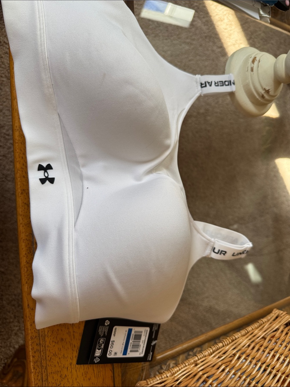 Under Armour White Padded Sports Swim Top with Branded Straps